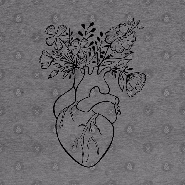 Floral Human Heart Anatomy | Line Art by Lizzamour